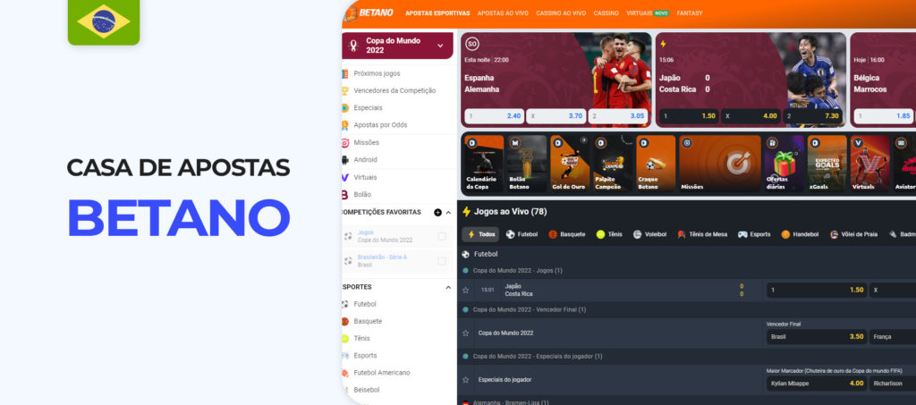 Apostas desportivas online na casa de apostas Betano no Brasil