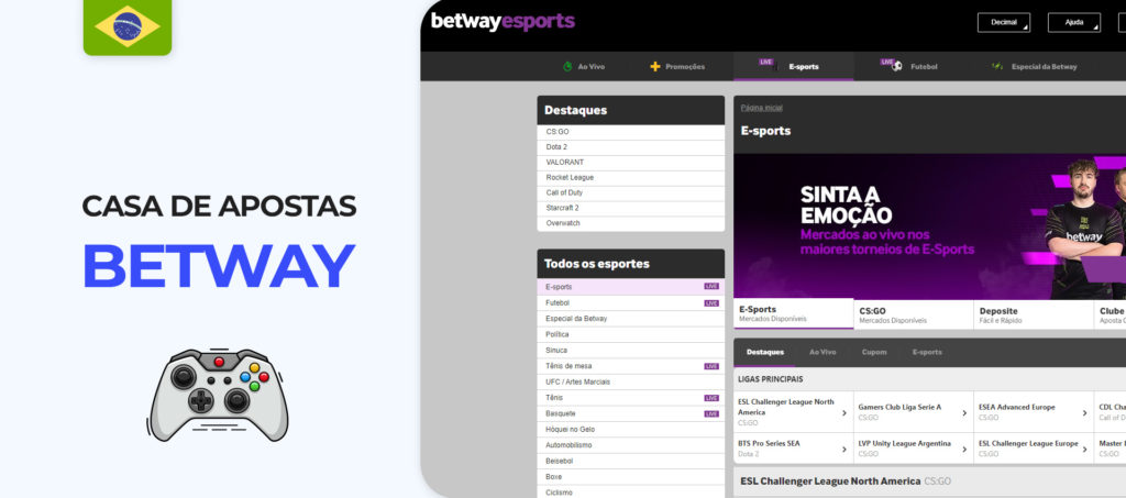 Apostas em e-sports no website da casa de apostas Betway no Brasil