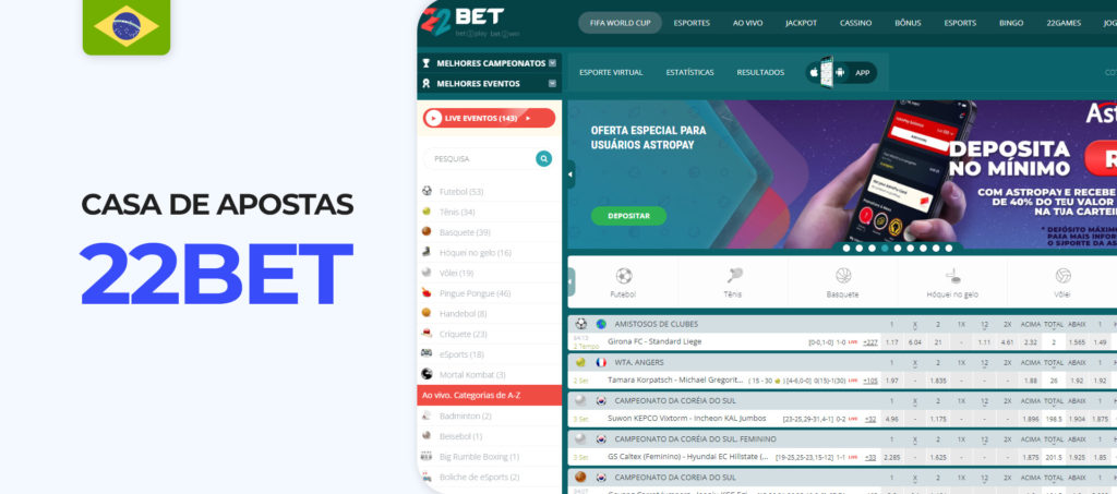 apostas mínimas em desporto na casa de apostas 22Bet no Brasil