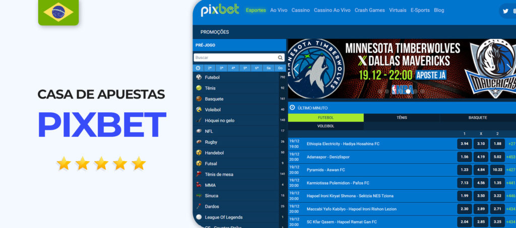 Screenshot do site oficial do casa de apostas Pixbet