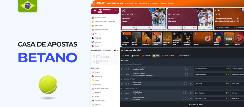 Interface do sítio web Betano Brazil bookmaker