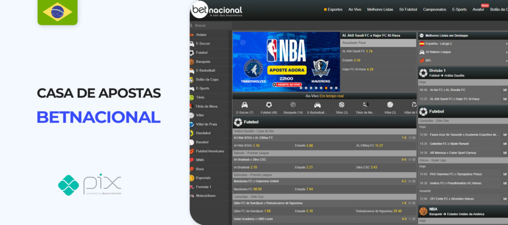 Interface do sítio web Betnasional Brazil bookmaker
