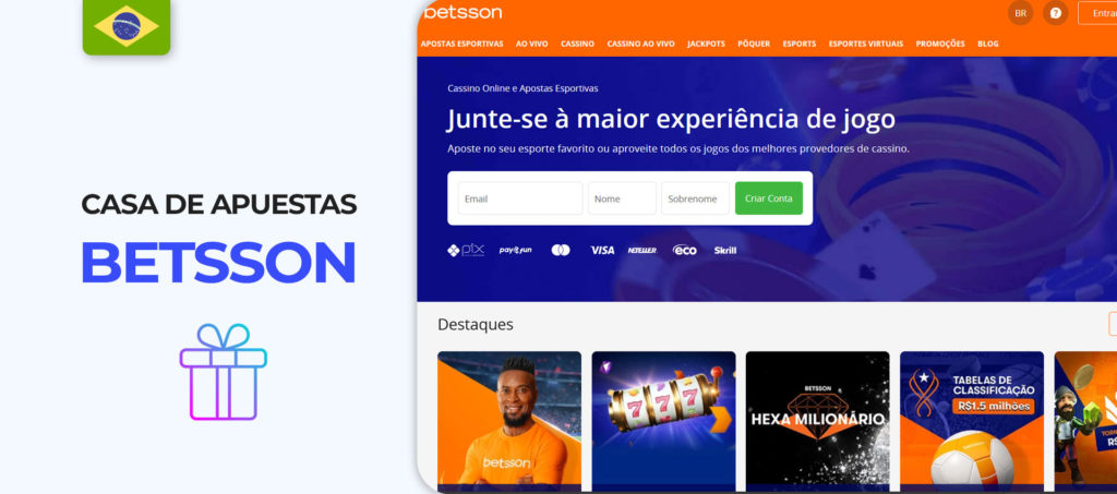 screenshot do site oficial da Betsson no Brasil