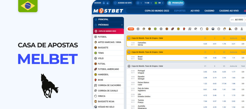 Interface do sítio web Melbet Brazil bookmaker