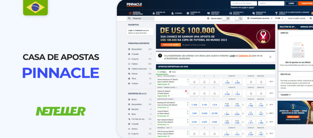 Pinnacle é um dos melhores sites de apostas Neteller no Brasil