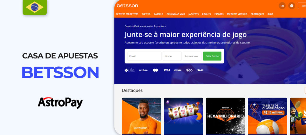 Interface do sítio web Betsson Brazil bookmaker