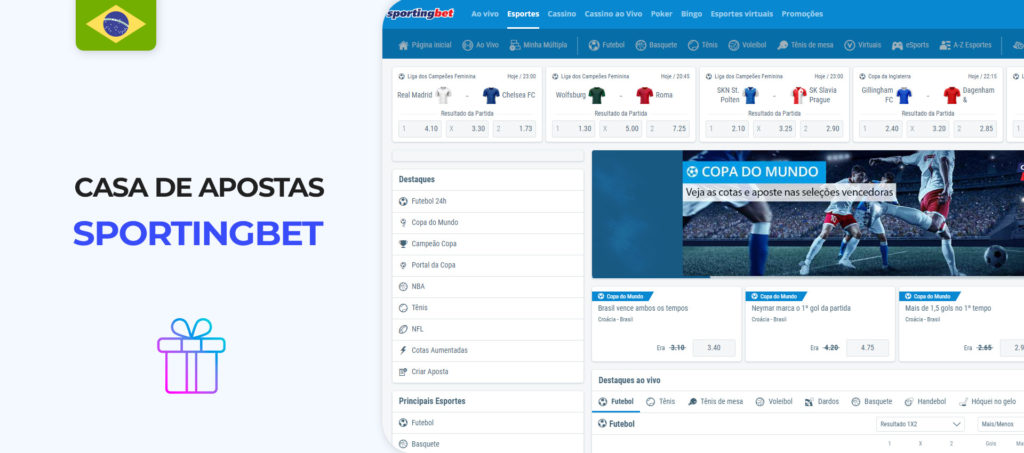 Interface do sítio web SportingBet Brazil bookmaker