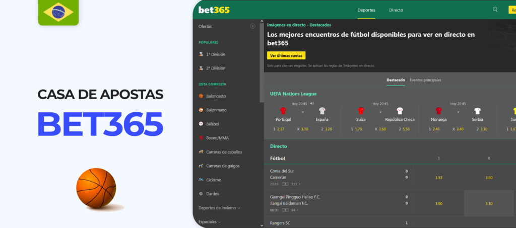 Interface do sítio web Bet365 Brazil bookmaker