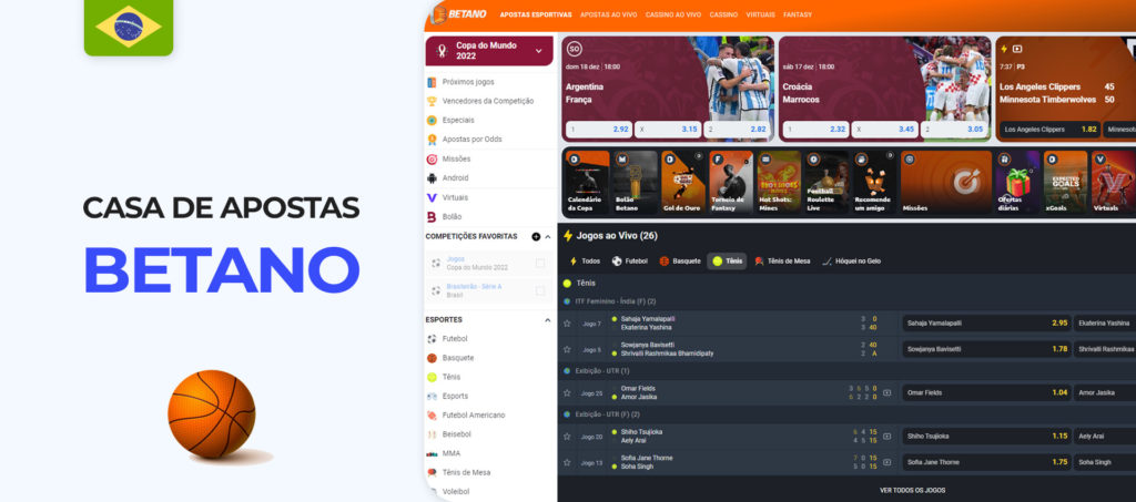Interface do sítio web Betano Brazil bookmaker