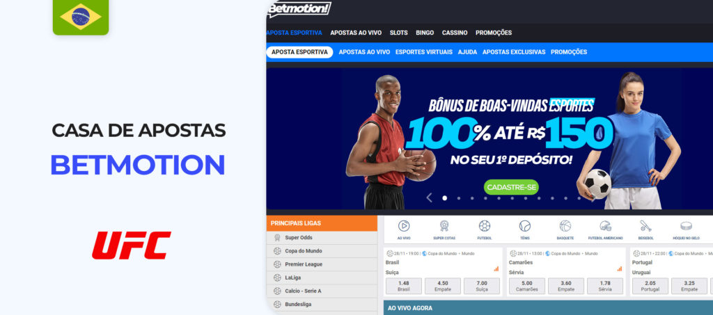 Interface do sítio web Betmotion Brazil bookmaker