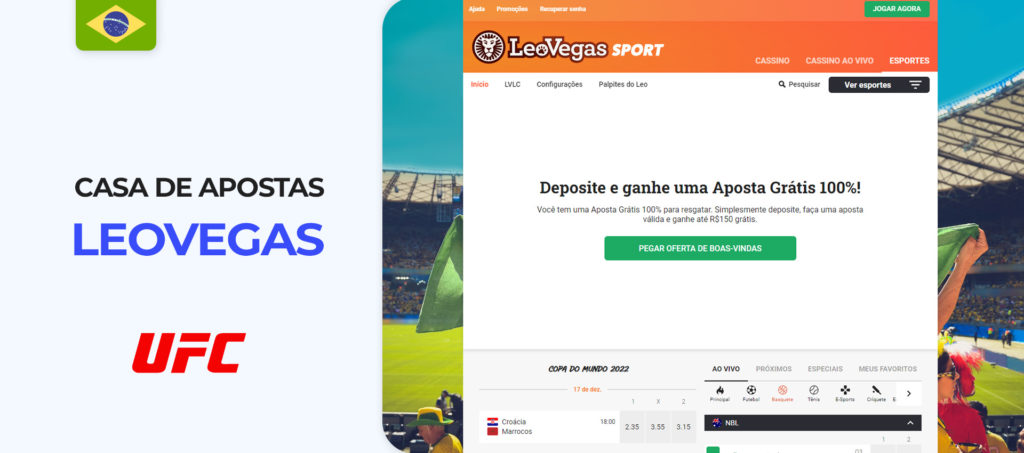 Interface do sítio web LeoVegas Brazil bookmaker