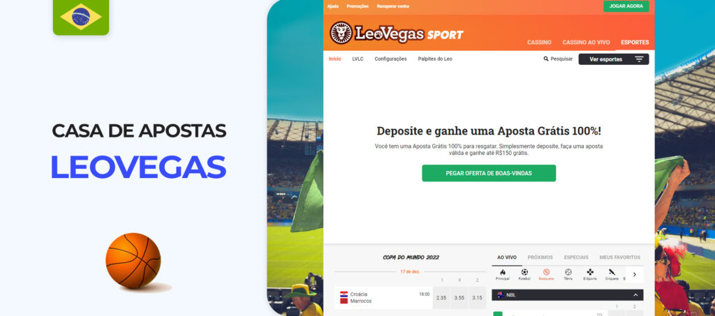 Interface do sítio web LeoVegas Brazil bookmaker