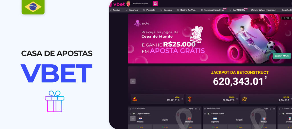 Interface do sítio web VBet Brazil bookmaker