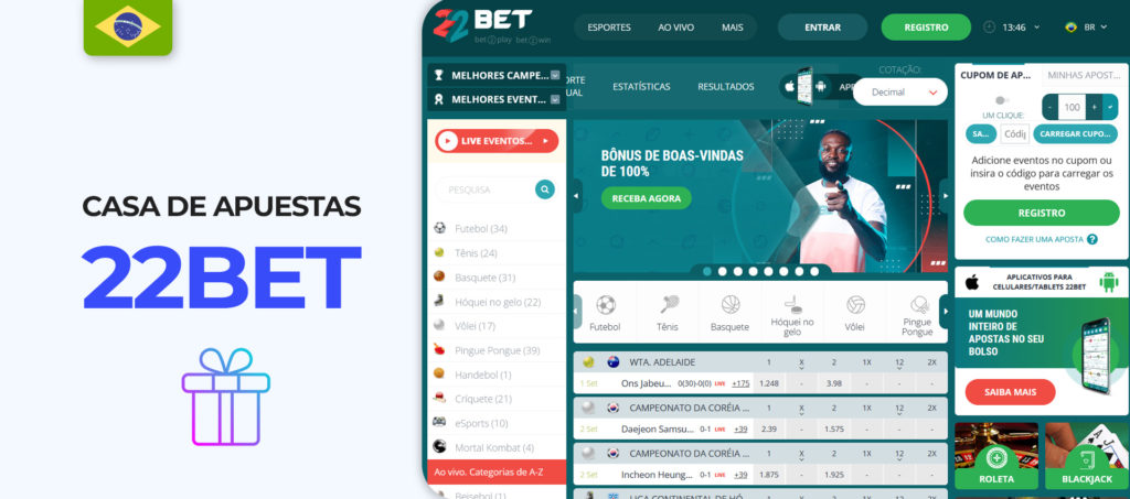 Captura de tela do site oficial do 22bet