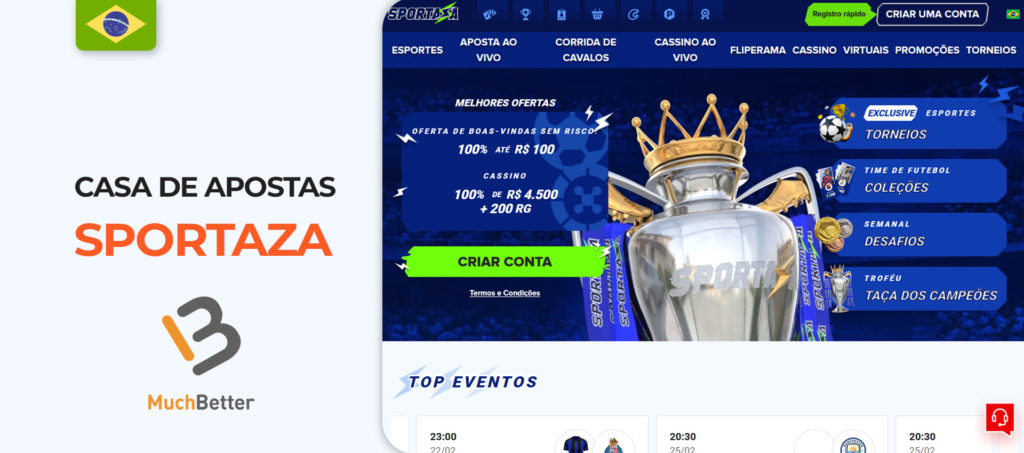 Captura de tela do site oficial do Sportaza