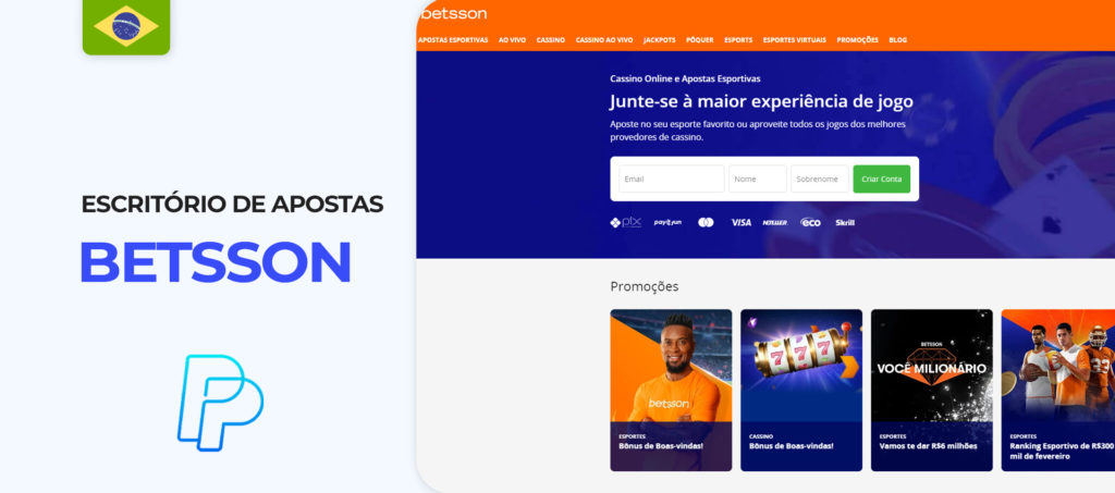 Interface do sítio web Betsson Brazil bookmaker