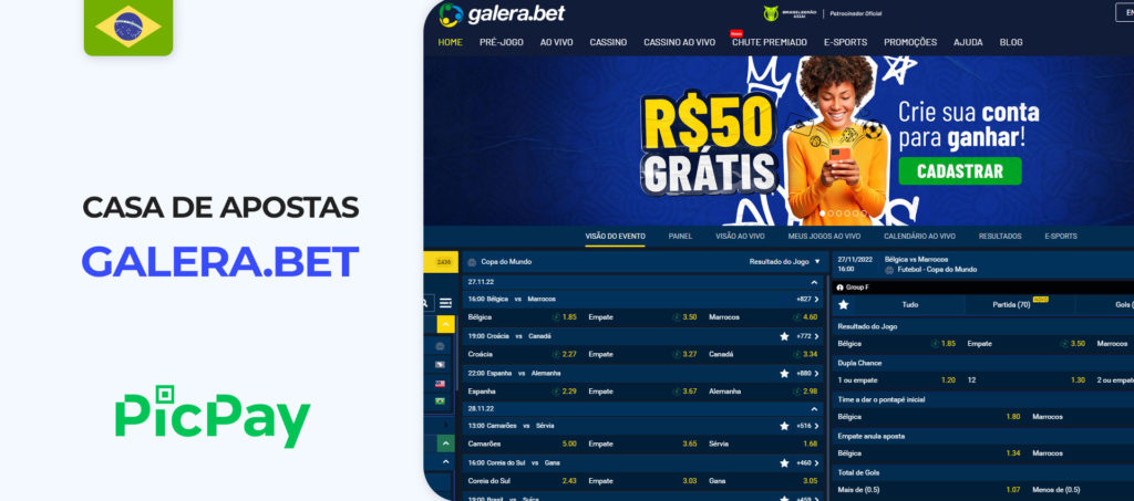 Interface do sítio web Galerabet Brazil bookmaker