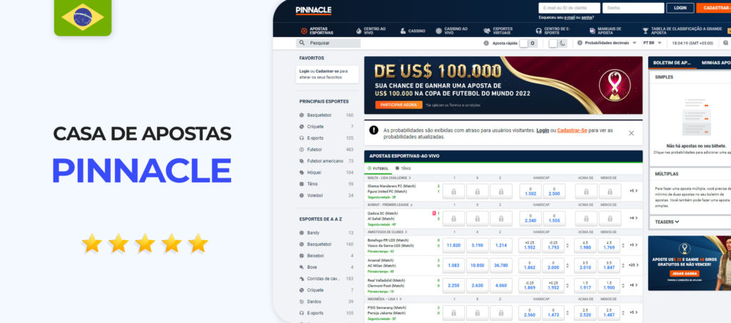 Interface do sítio web Pinnacle Brazil bookmaker