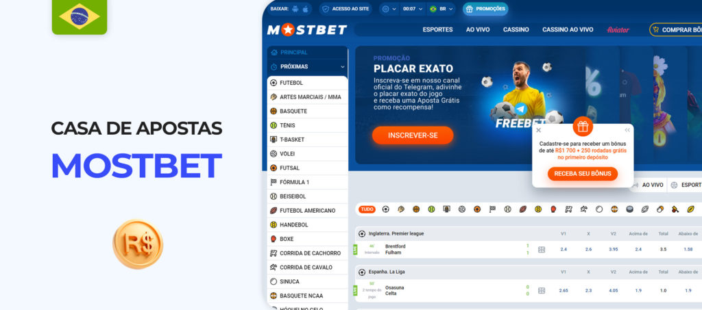 Screenshot do site oficial da casa de apostas Mostbet no Brasil