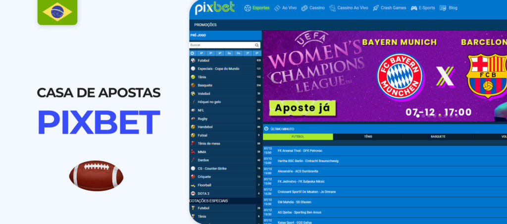 Captura de tela do site oficial do Pixbet