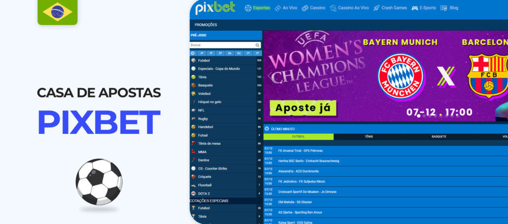 Captura de tela do site oficial do Pixbet
