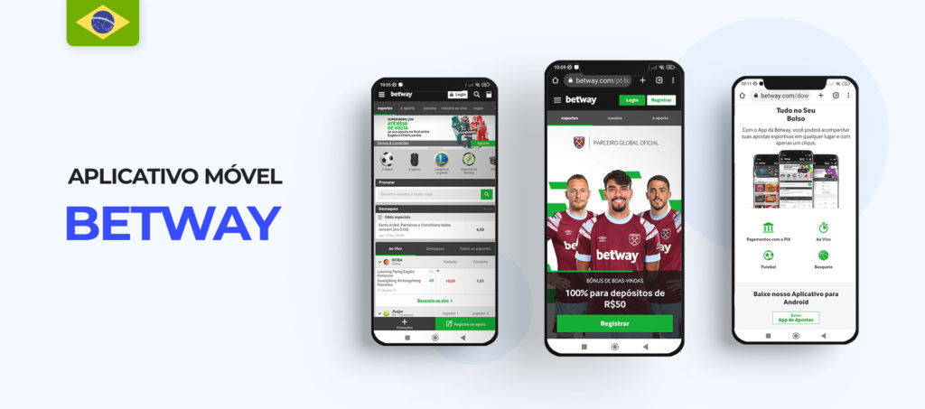 Interface de aplicativo móvel de apostas esportivas Betway no Brasil