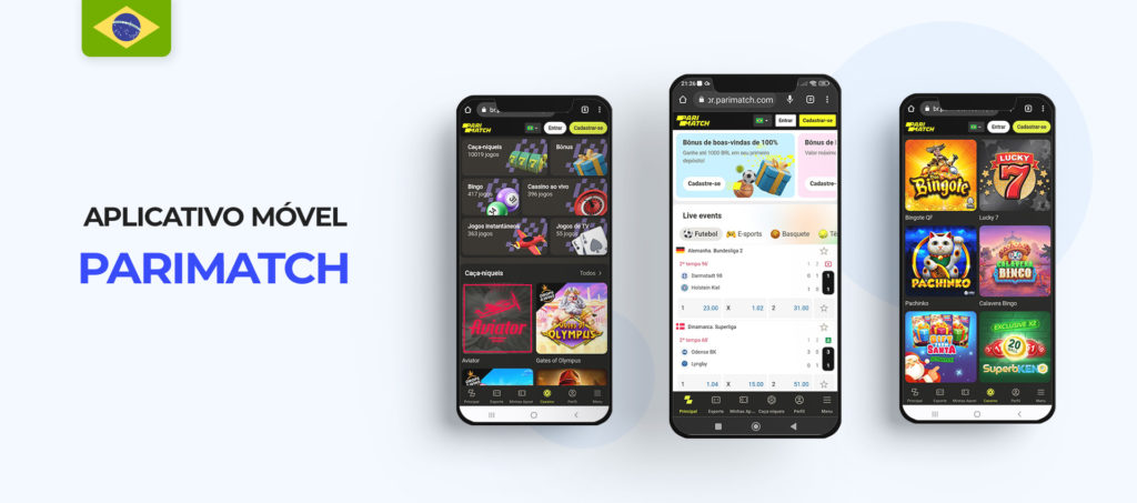 Interface de aplicativo móvel de apostas esportivas Parimatch no Brasil