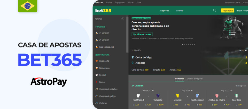 Interface do sítio web Bet365 Brazil bookmaker