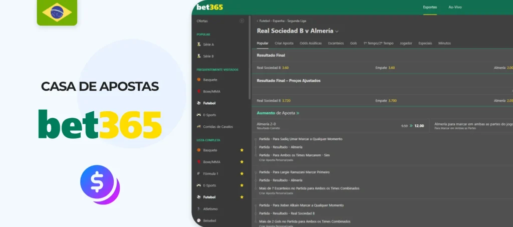A interface do site oficial da casa de apostas Bet365 para bônus de apostas no Brasil